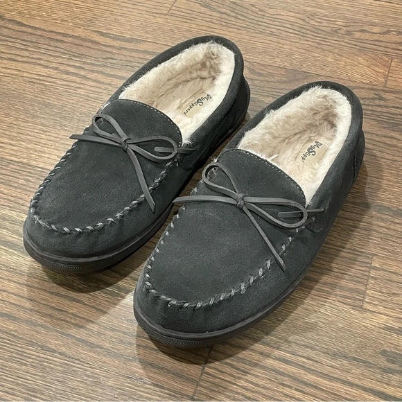 My Slippers Men’s Moccasin Hard sole Grey Slippers 9 leather upper faux fur main image 9